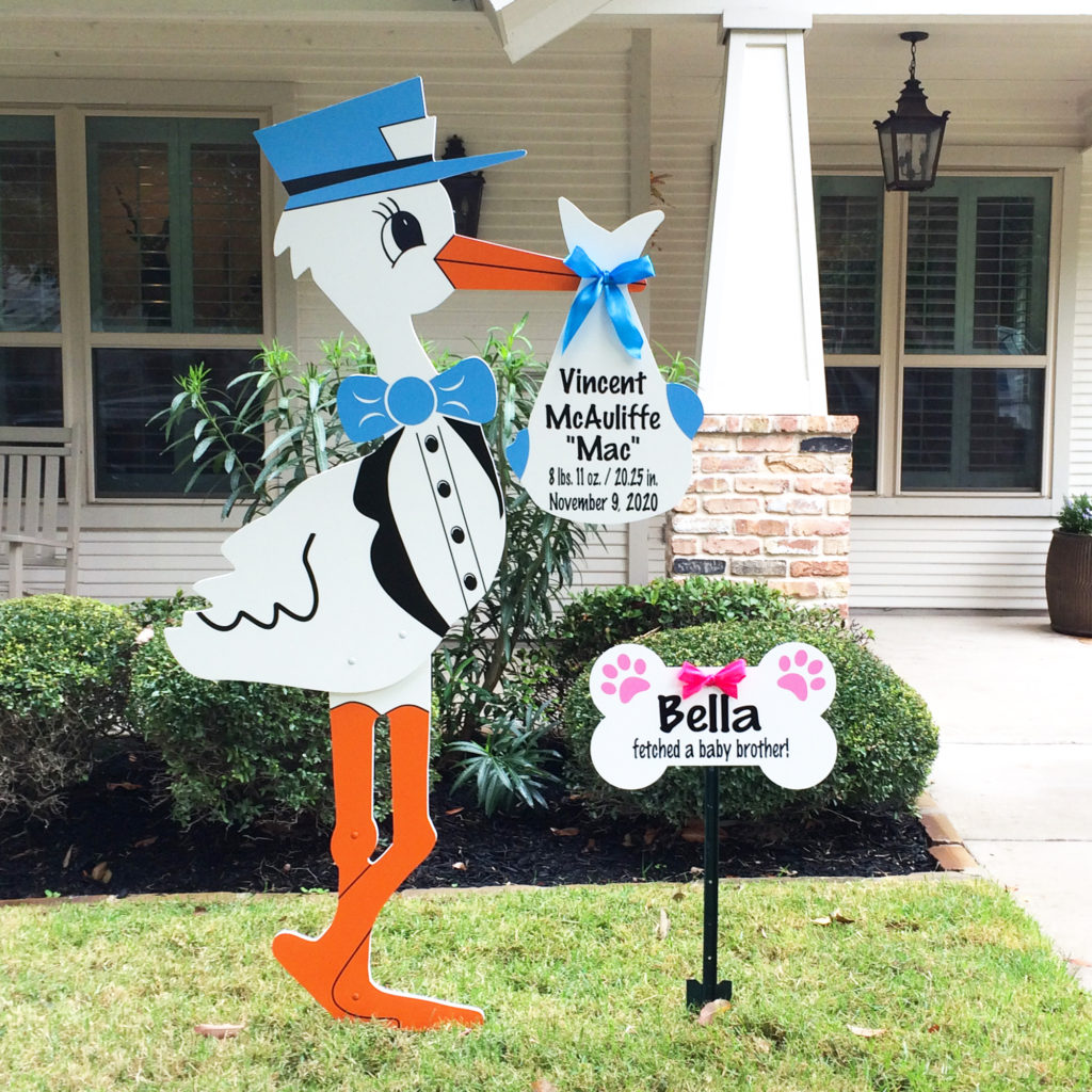 Welcome Baby Vincent – Blue Stork Yard Sign Rental in Aledo, Texas